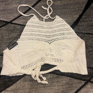 Glamorous Ivory Crochet Halter Top
